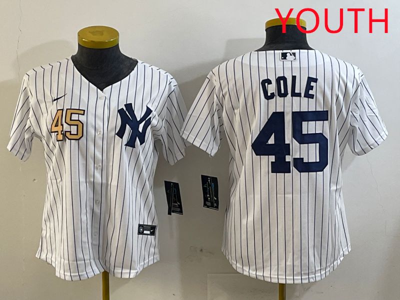 Youth New York Yankees 45 Cole White Stripe Game 2025 Nike MLB Jersey style 7